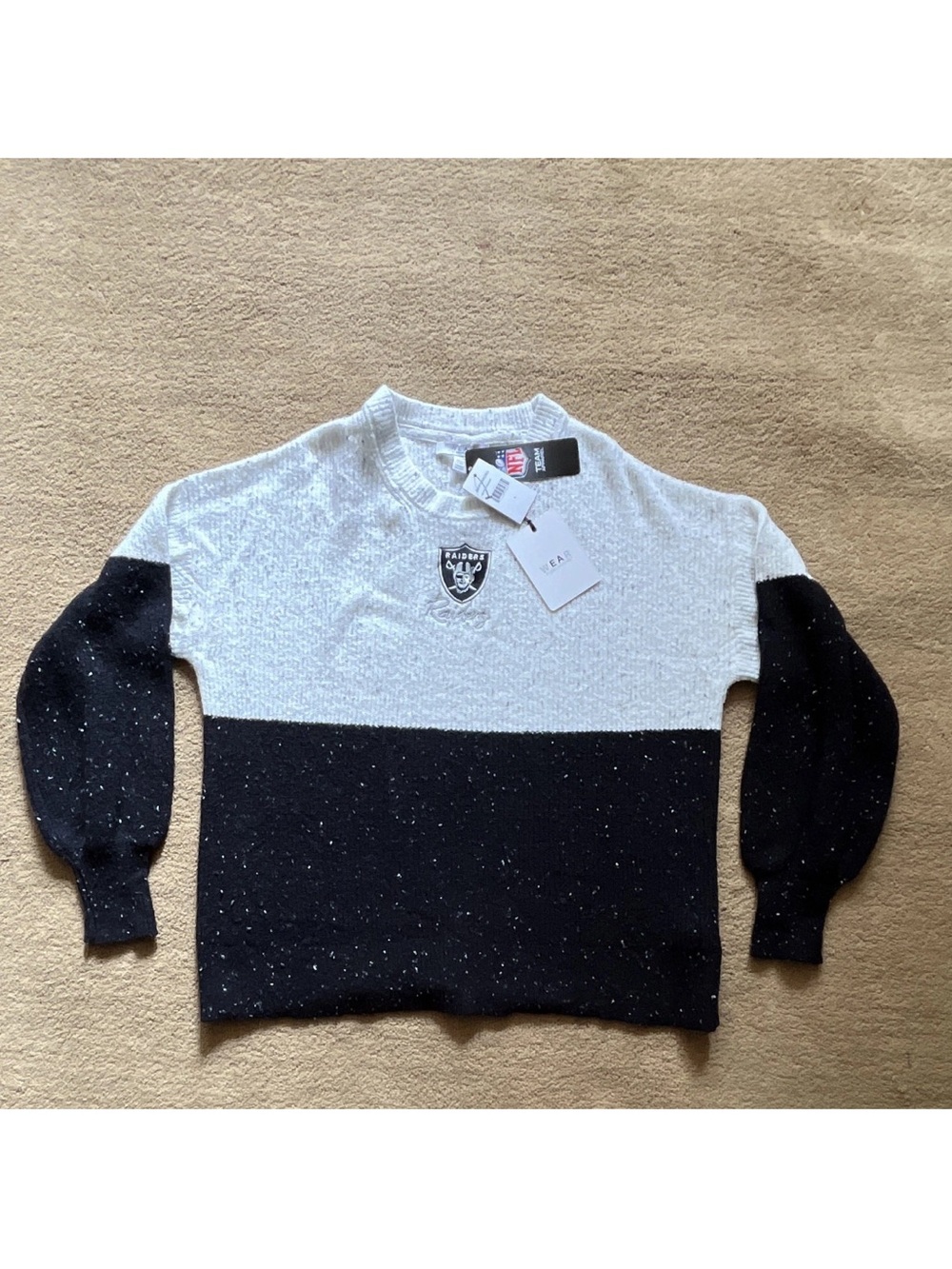 NFL Raiders Two-Tone Crewneck Sweater - Black & White